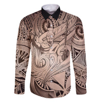 Personalised Aloha King Kamehameha Spirits Family Matching Long Sleeve Bodycon Dress and Hawaiian Shirt Beige Special LT9 Dad's Shirt - Long Sleeve Beige - Polynesian Pride