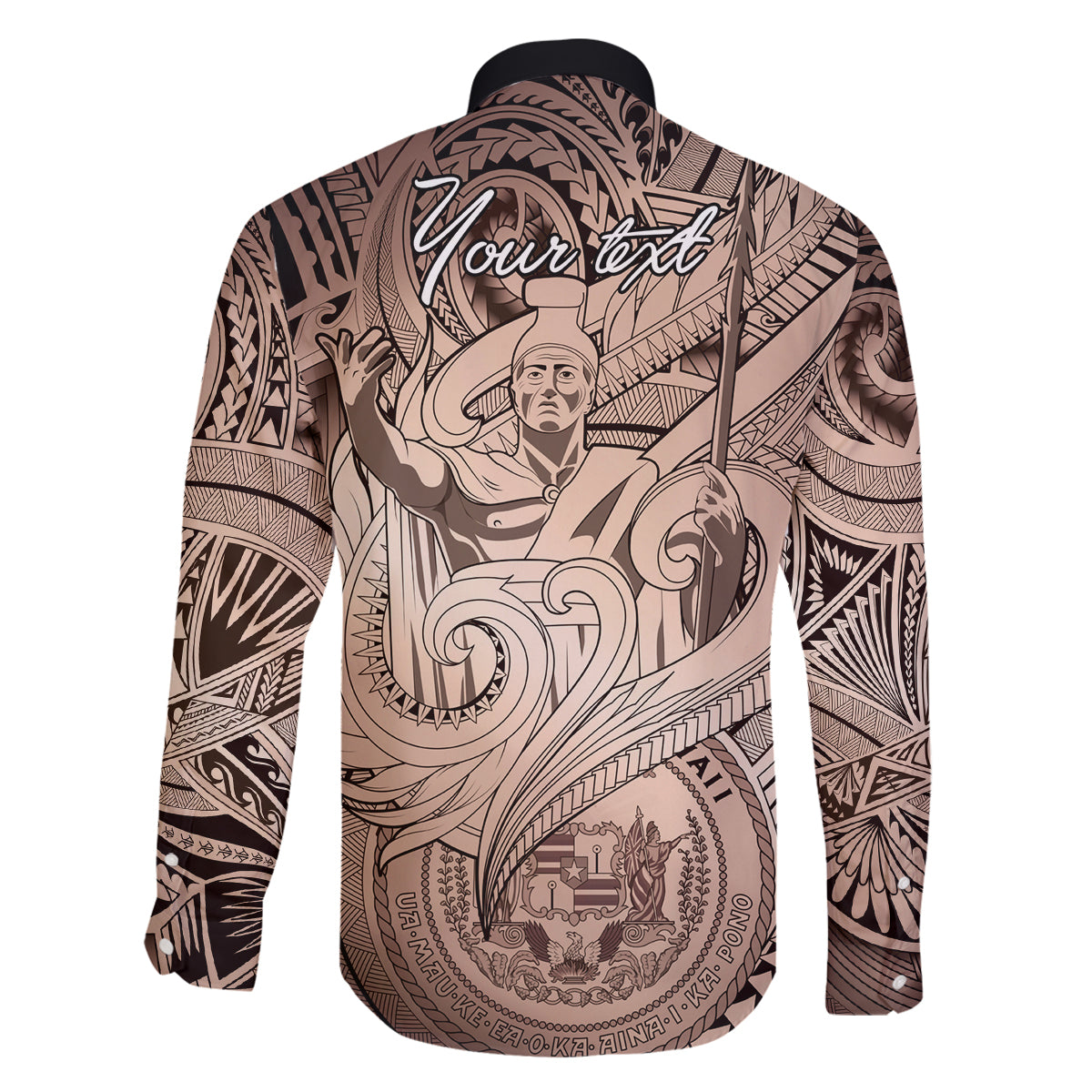 Personalised Aloha King Kamehameha Spirits Family Matching Long Sleeve Bodycon Dress and Hawaiian Shirt Beige Special LT9 - Polynesian Pride