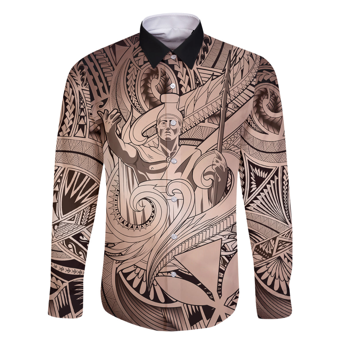 Personalised Aloha King Kamehameha Spirits Family Matching Tank Maxi Dress and Hawaiian Shirt Beige Special LT9 Dad's Shirt - Long Sleeve Beige - Polynesian Pride