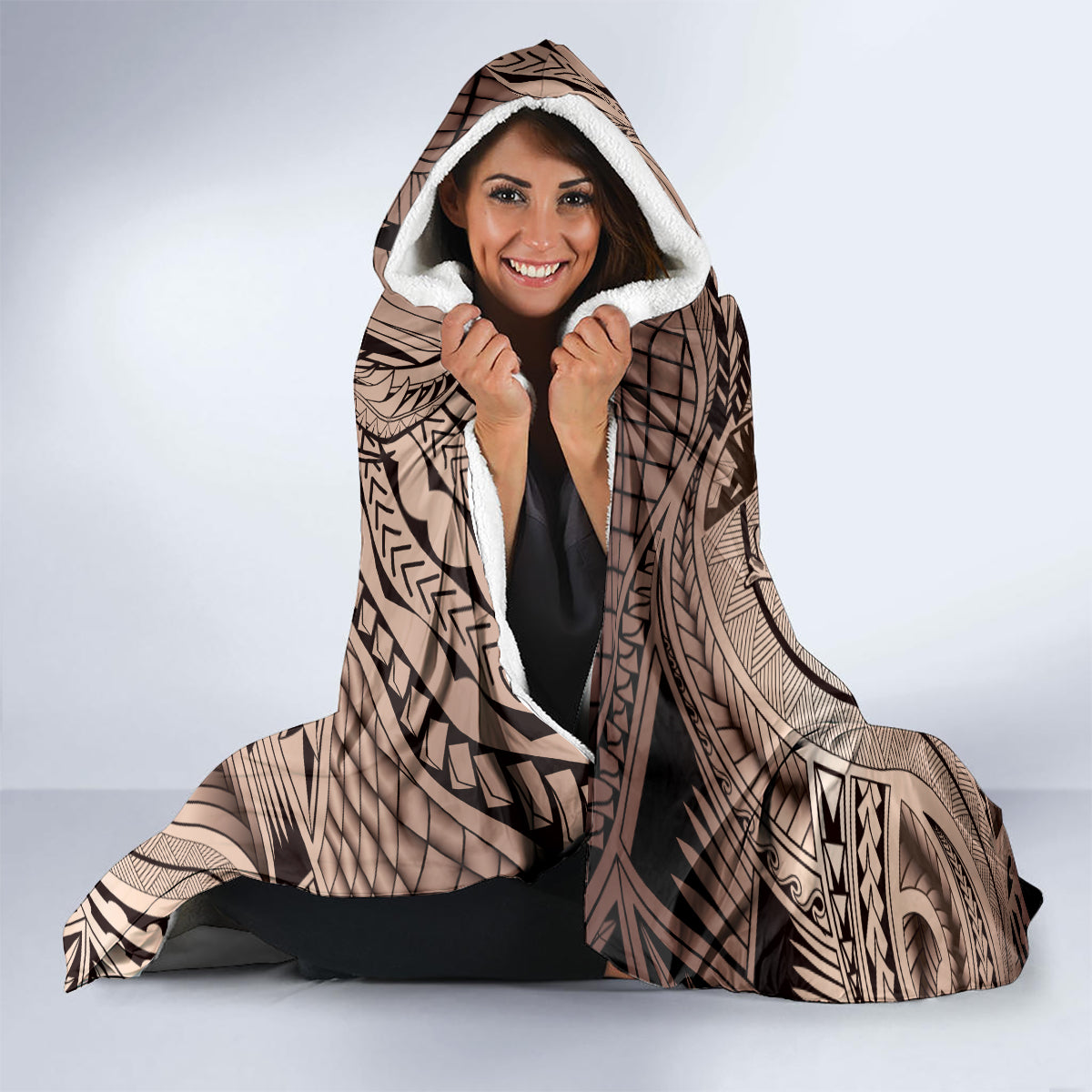 Personalised Aloha King Kamehameha Spirits Hooded Blanket Beige Special LT9 - Polynesian Pride