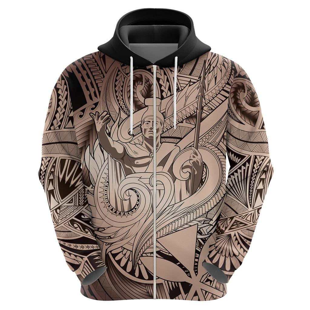 Personalised Aloha King Kamehameha Spirits Hoodie Beige Special LT9 - Polynesian Pride