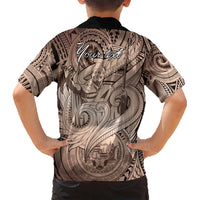 Personalised Aloha King Kamehameha Spirits Kid Hawaiian Shirt Beige Special LT9 - Polynesian Pride