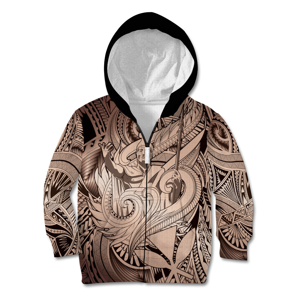 Personalised Aloha King Kamehameha Spirits Kid Hoodie Beige Special LT9 Zip Hoodie Beige - Polynesian Pride