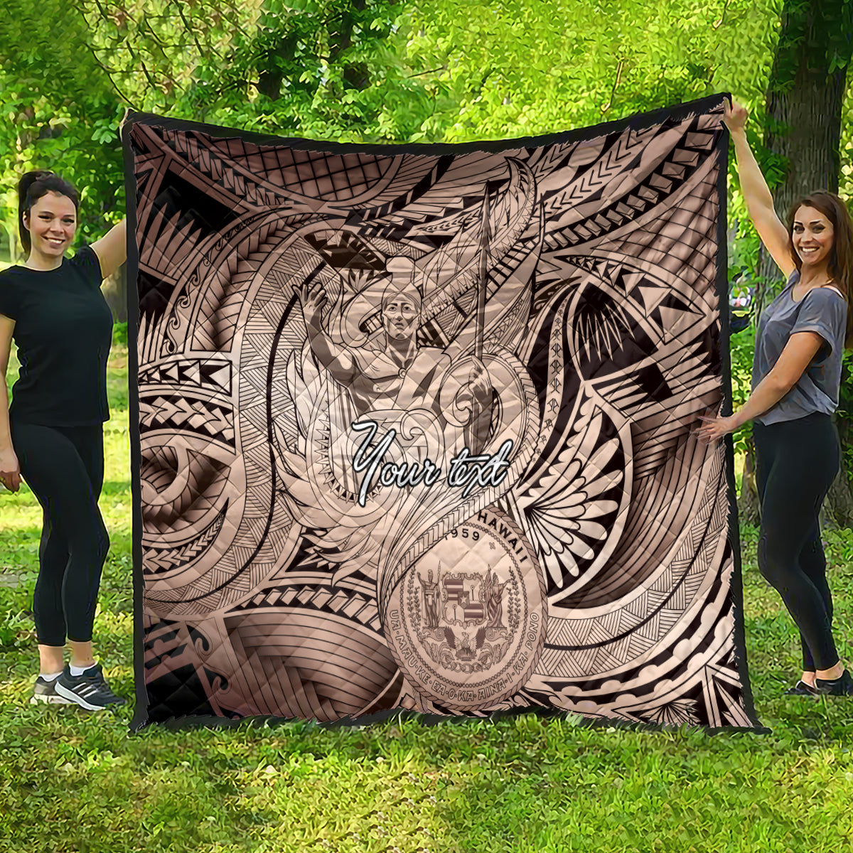 Personalised Aloha King Kamehameha Spirits Quilt Beige Special