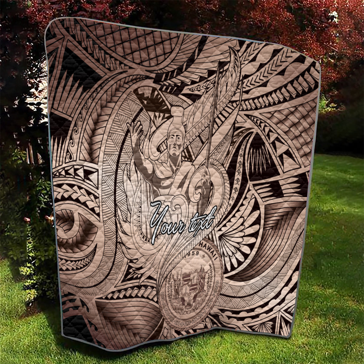 Personalised Aloha King Kamehameha Spirits Quilt Beige Special