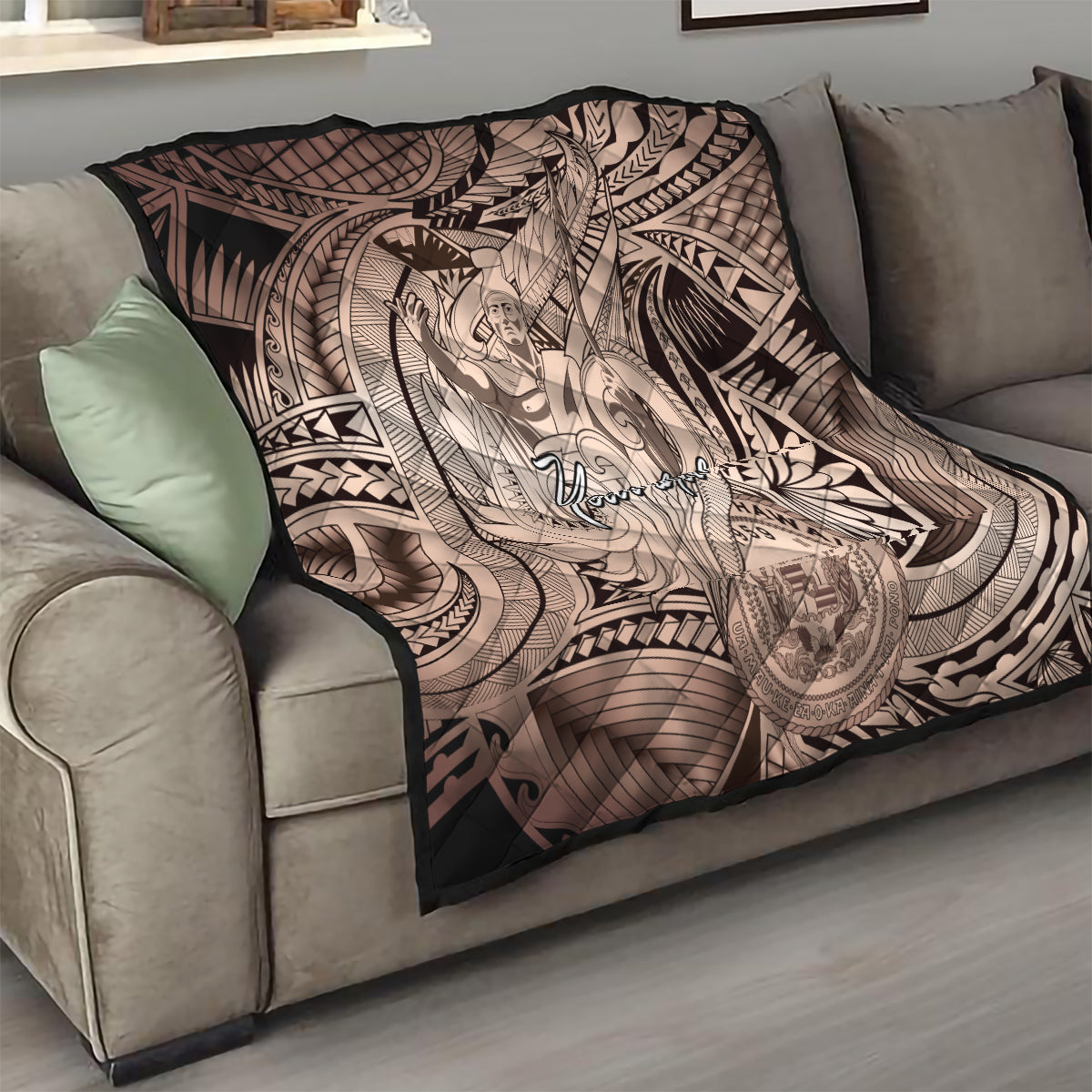 Personalised Aloha King Kamehameha Spirits Quilt Beige Special