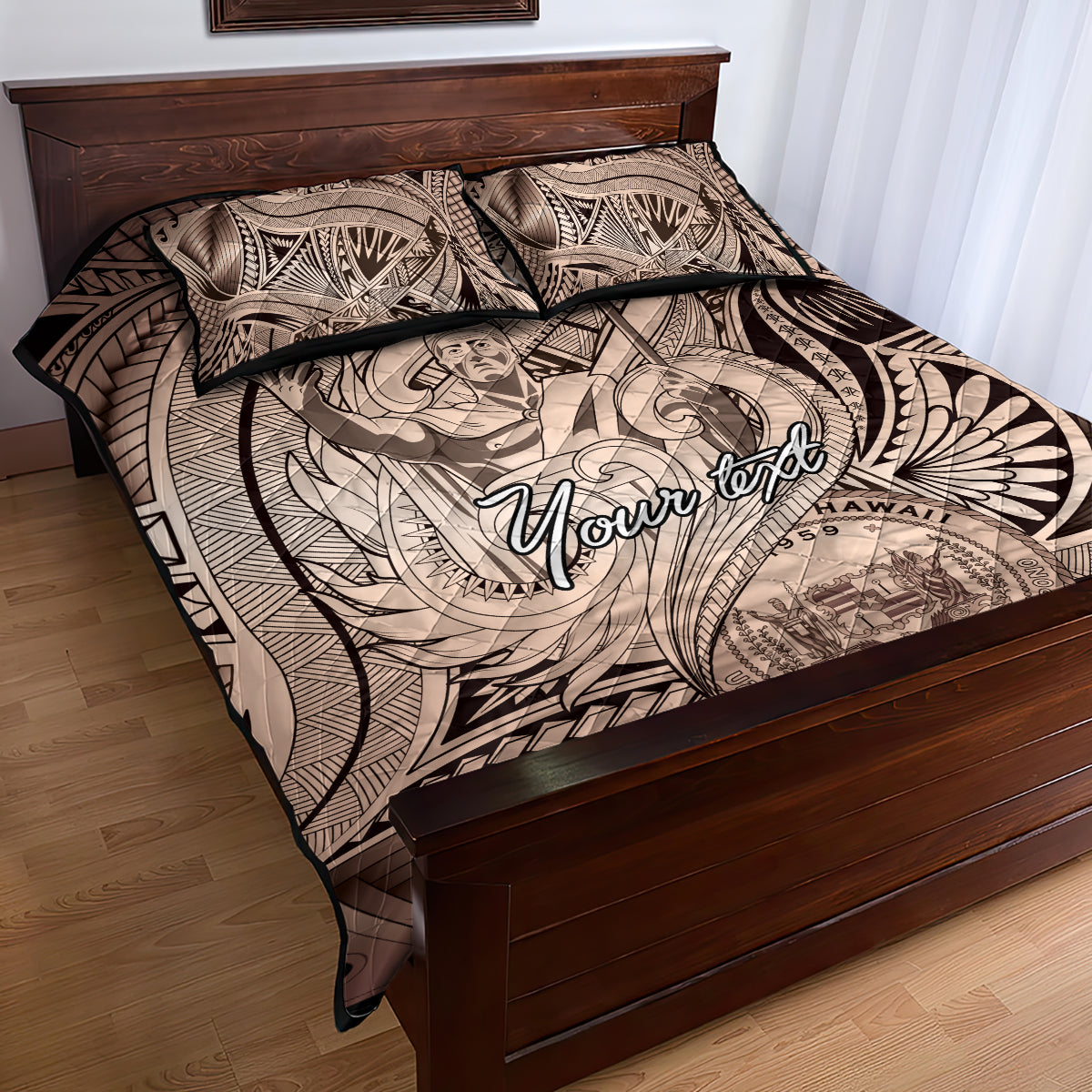 Personalised Aloha King Kamehameha Spirits Quilt Bed Set Beige Special LT9 - Polynesian Pride
