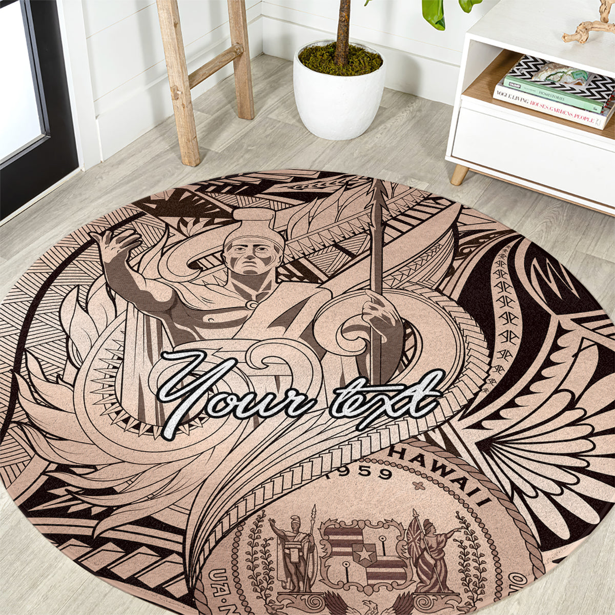 Personalised Aloha King Kamehameha Spirits Round Carpet Beige Special