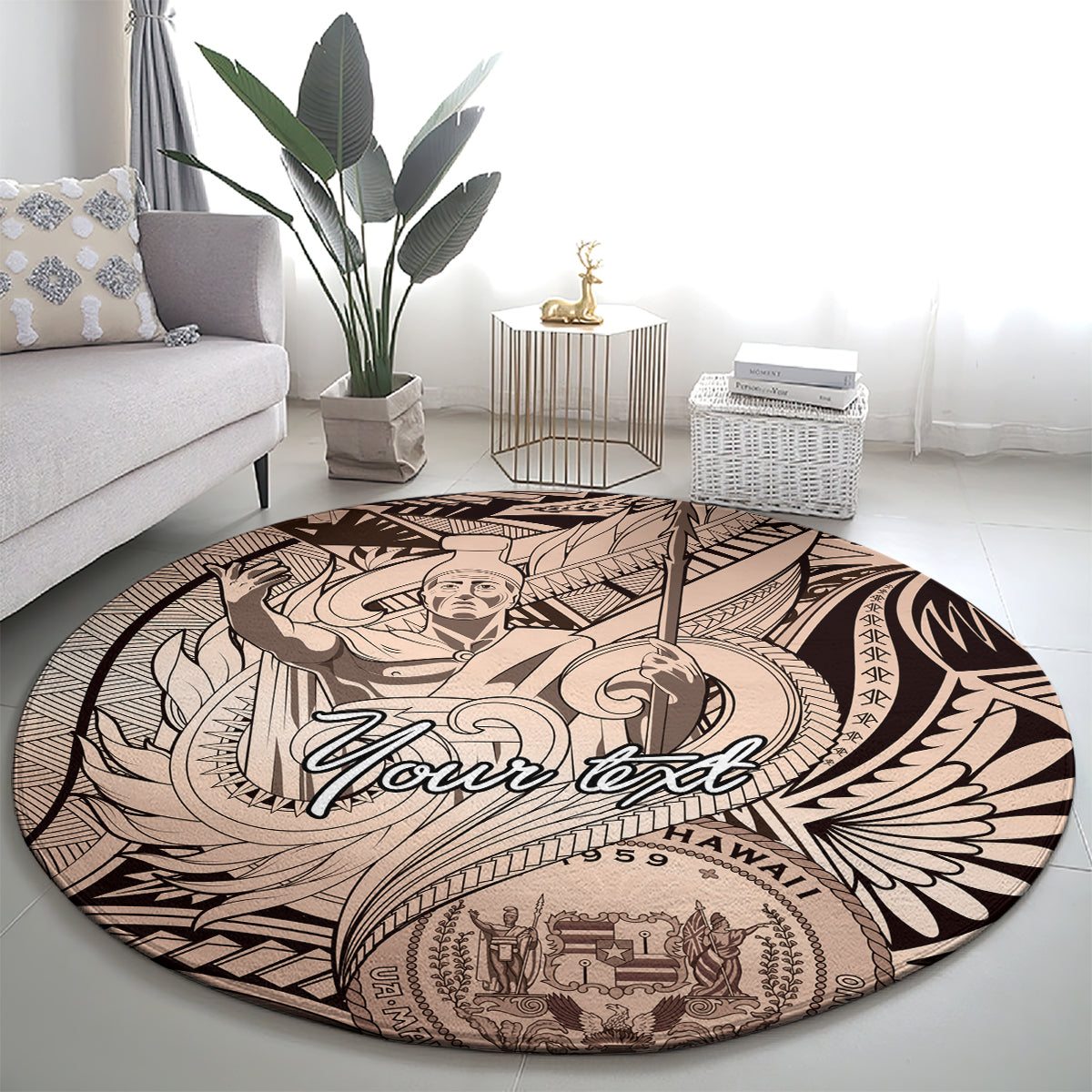 Personalised Aloha King Kamehameha Spirits Round Carpet Beige Special