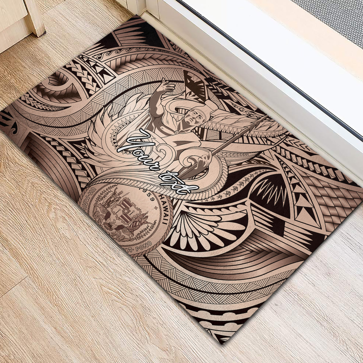 Personalised Aloha King Kamehameha Spirits Rubber Doormat Beige Special LT9 - Polynesian Pride