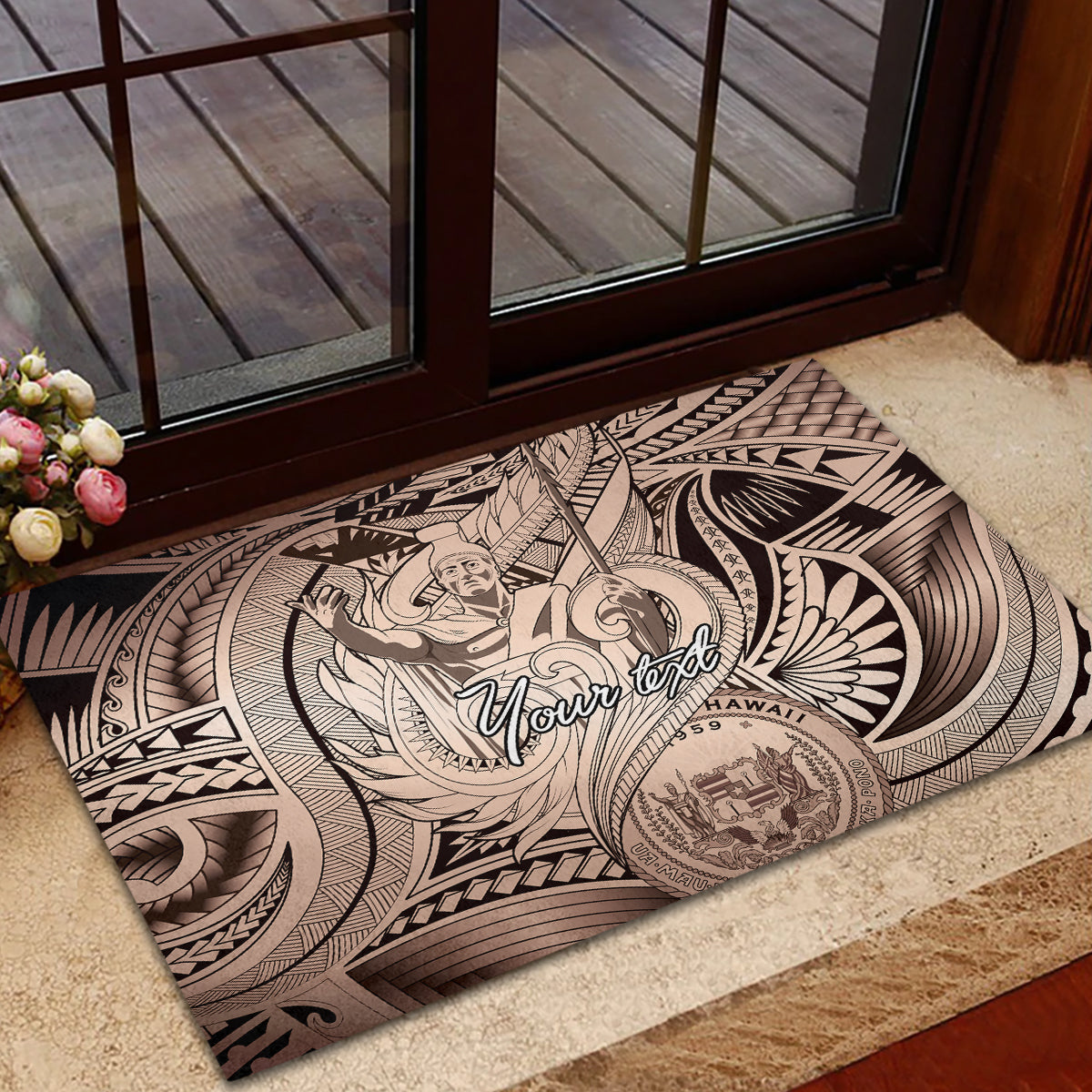 Personalised Aloha King Kamehameha Spirits Rubber Doormat Beige Special LT9 - Polynesian Pride
