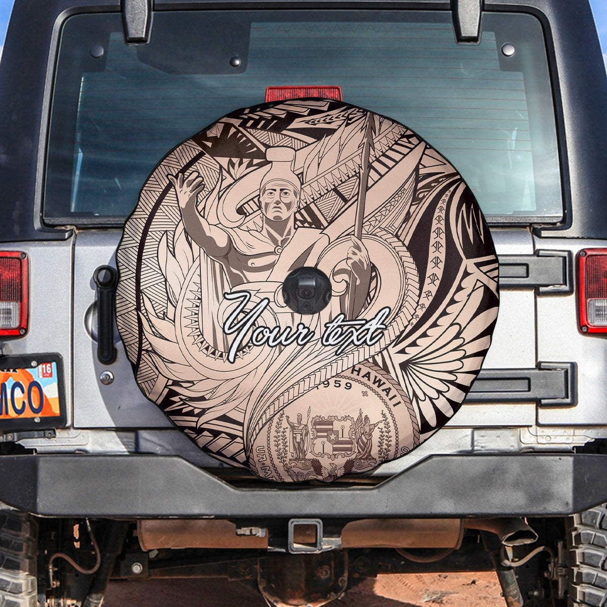Personalised Aloha King Kamehameha Spirits Spare Tire Cover Beige Special LT9 Beige - Polynesian Pride