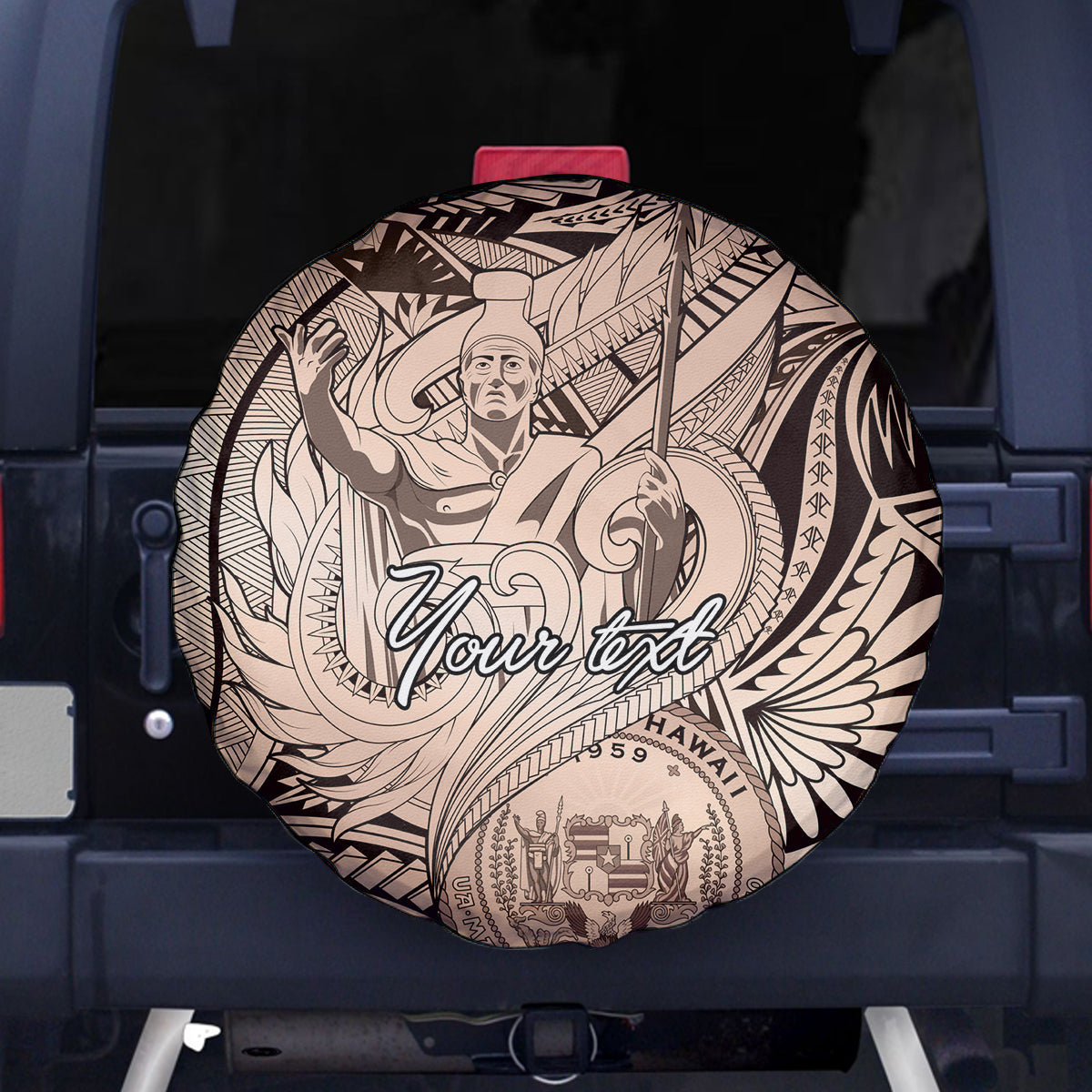 Personalised Aloha King Kamehameha Spirits Spare Tire Cover Beige Special LT9 - Polynesian Pride