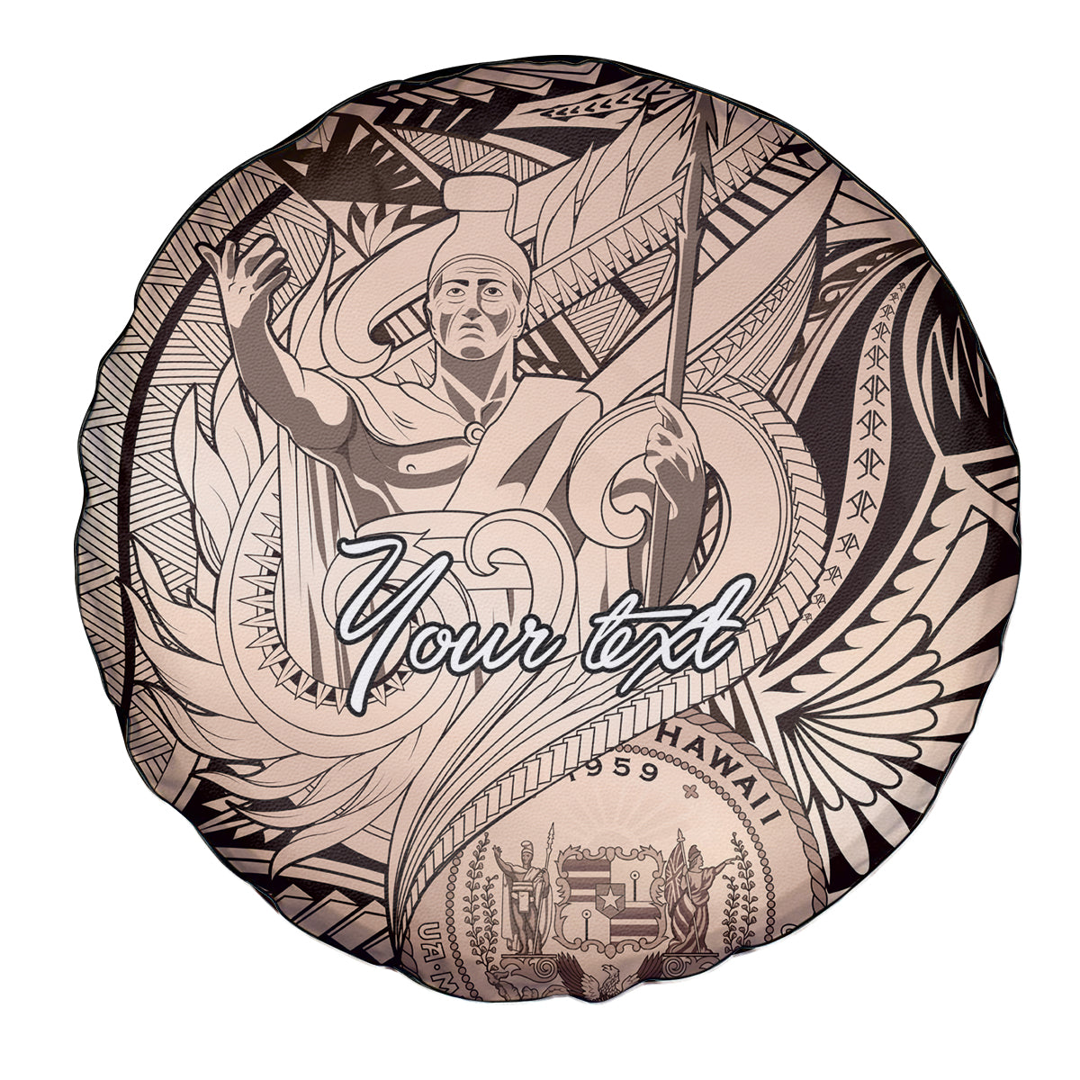 Personalised Aloha King Kamehameha Spirits Spare Tire Cover Beige Special LT9 - Polynesian Pride