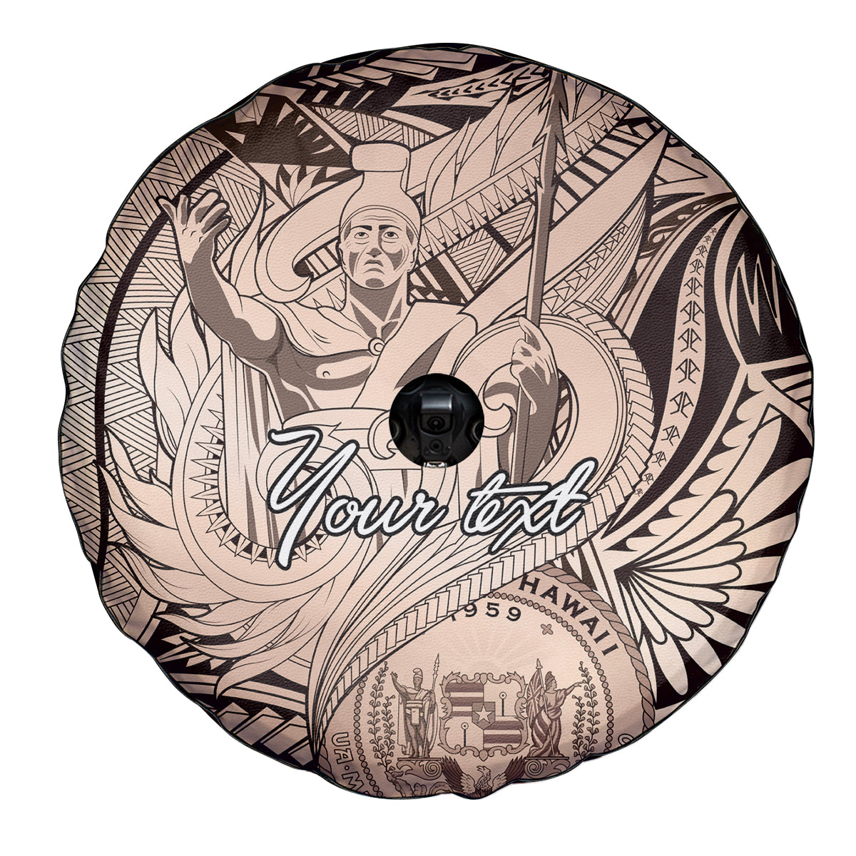 Personalised Aloha King Kamehameha Spirits Spare Tire Cover Beige Special LT9 - Polynesian Pride