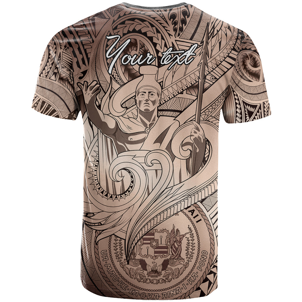 Personalised Aloha King Kamehameha Spirits T Shirt Beige Special LT9 - Polynesian Pride
