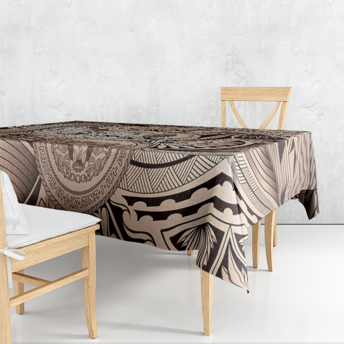 Personalised Aloha King Kamehameha Spirits Tablecloth Beige Special LT9 - Polynesian Pride