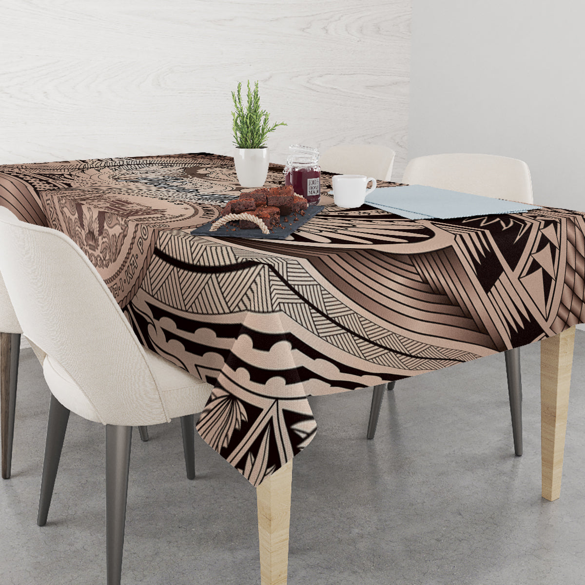 Personalised Aloha King Kamehameha Spirits Tablecloth Beige Special LT9 - Polynesian Pride