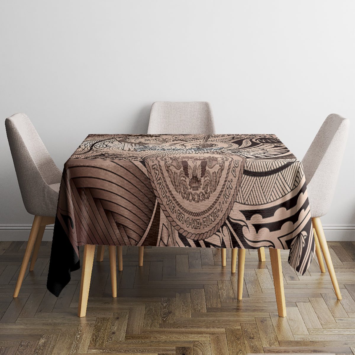 Personalised Aloha King Kamehameha Spirits Tablecloth Beige Special LT9 - Polynesian Pride