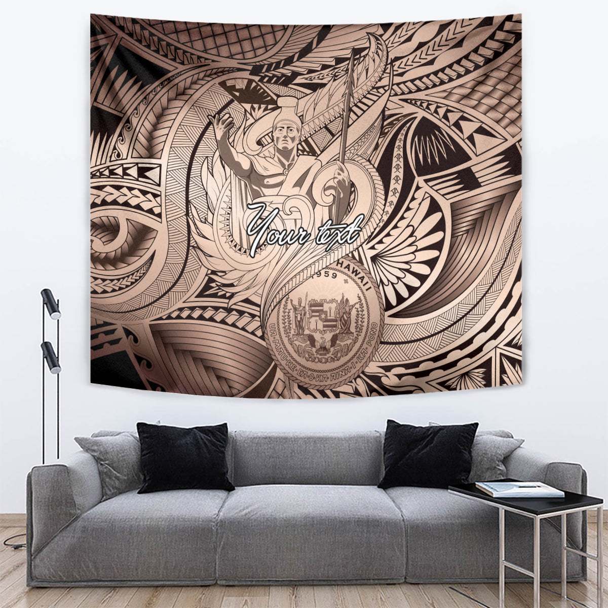 Personalised Aloha King Kamehameha Spirits Tapestry Beige Special LT9 Beige - Polynesian Pride