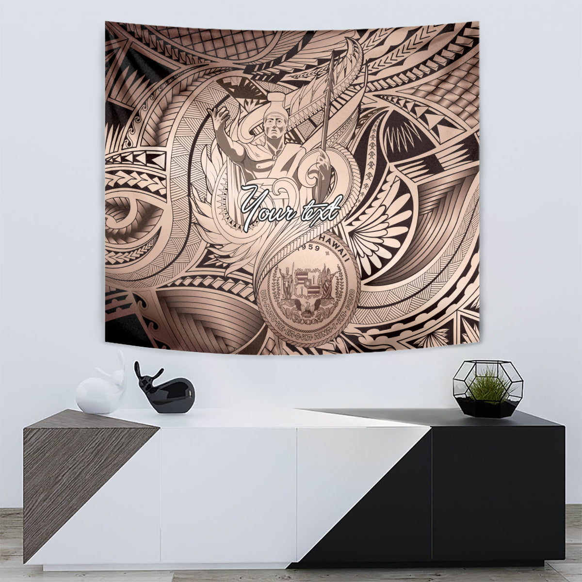 Personalised Aloha King Kamehameha Spirits Tapestry Beige Special LT9 - Polynesian Pride
