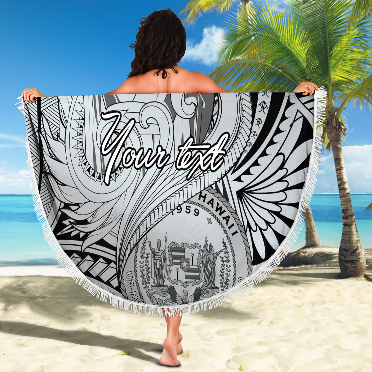 Personalised Aloha King Kamehameha Spirits Beach Blanket Grey Special LT9 - Polynesian Pride