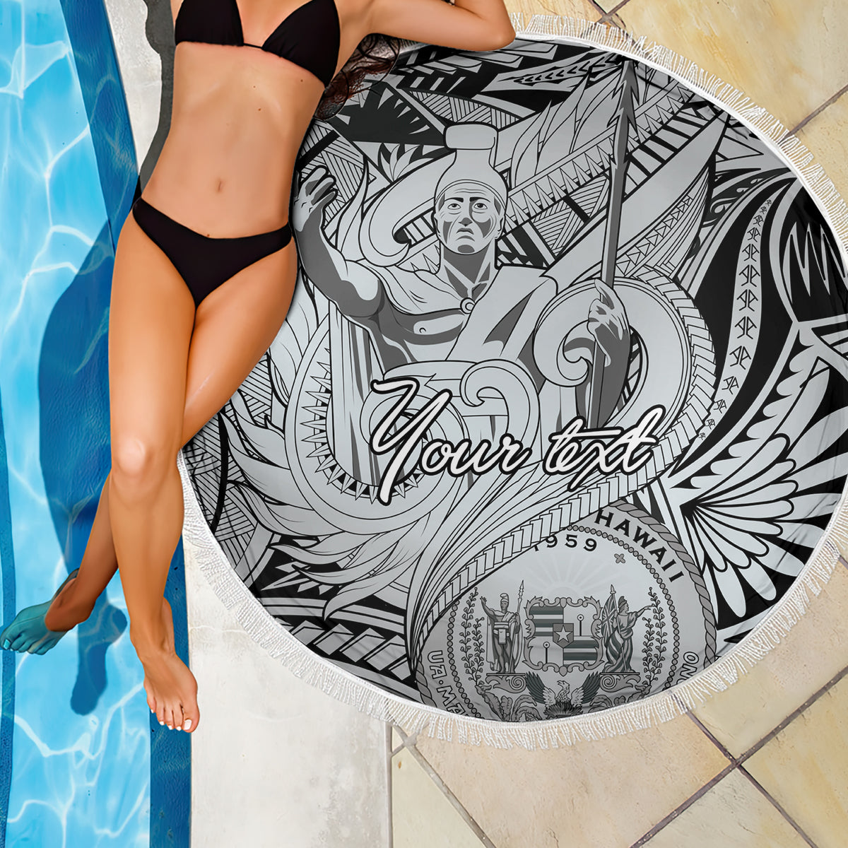 Personalised Aloha King Kamehameha Spirits Beach Blanket Grey Special LT9 - Polynesian Pride