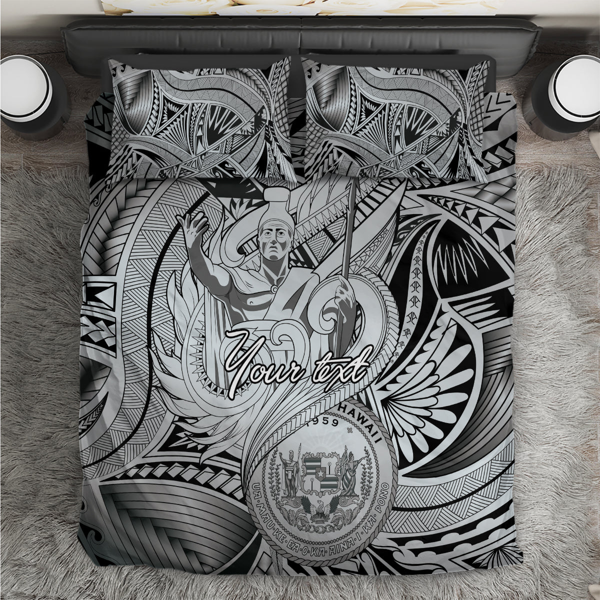 Personalised Aloha King Kamehameha Spirits Bedding Set Grey Special LT9 Grey - Polynesian Pride