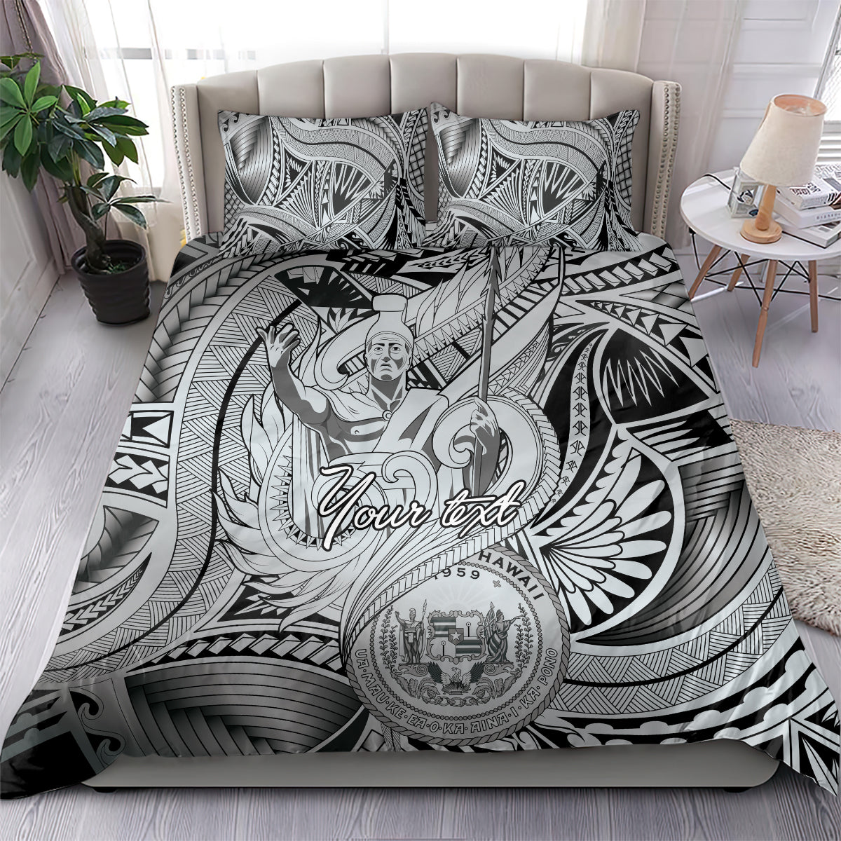 Personalised Aloha King Kamehameha Spirits Bedding Set Grey Special LT9 - Polynesian Pride
