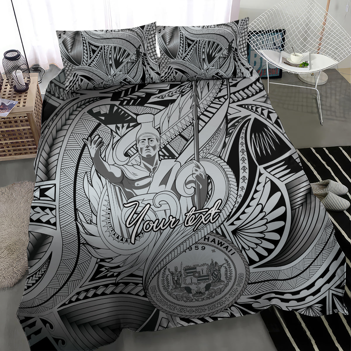 Personalised Aloha King Kamehameha Spirits Bedding Set Grey Special LT9 - Polynesian Pride