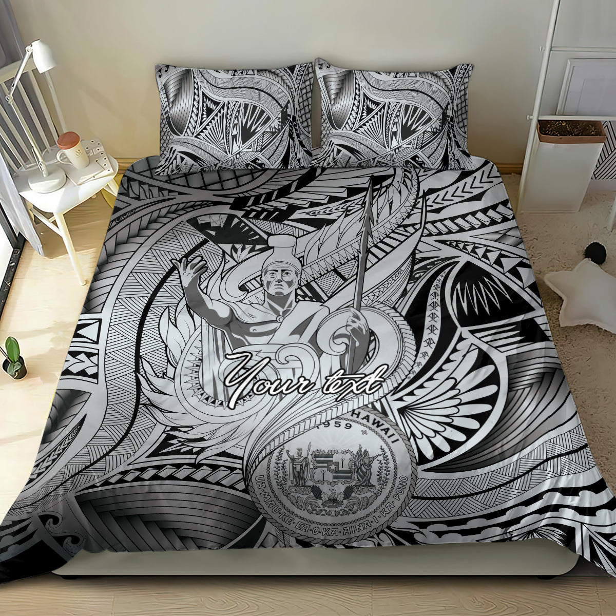 Personalised Aloha King Kamehameha Spirits Bedding Set Grey Special LT9 - Polynesian Pride