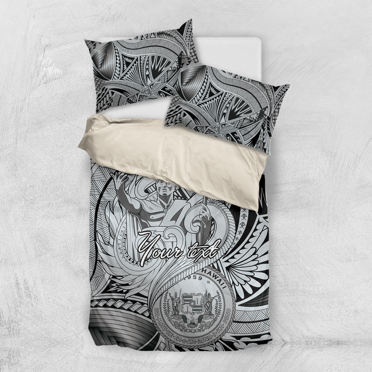 Personalised Aloha King Kamehameha Spirits Bedding Set Grey Special LT9 US Twin 172cm x 218cm Grey - Polynesian Pride