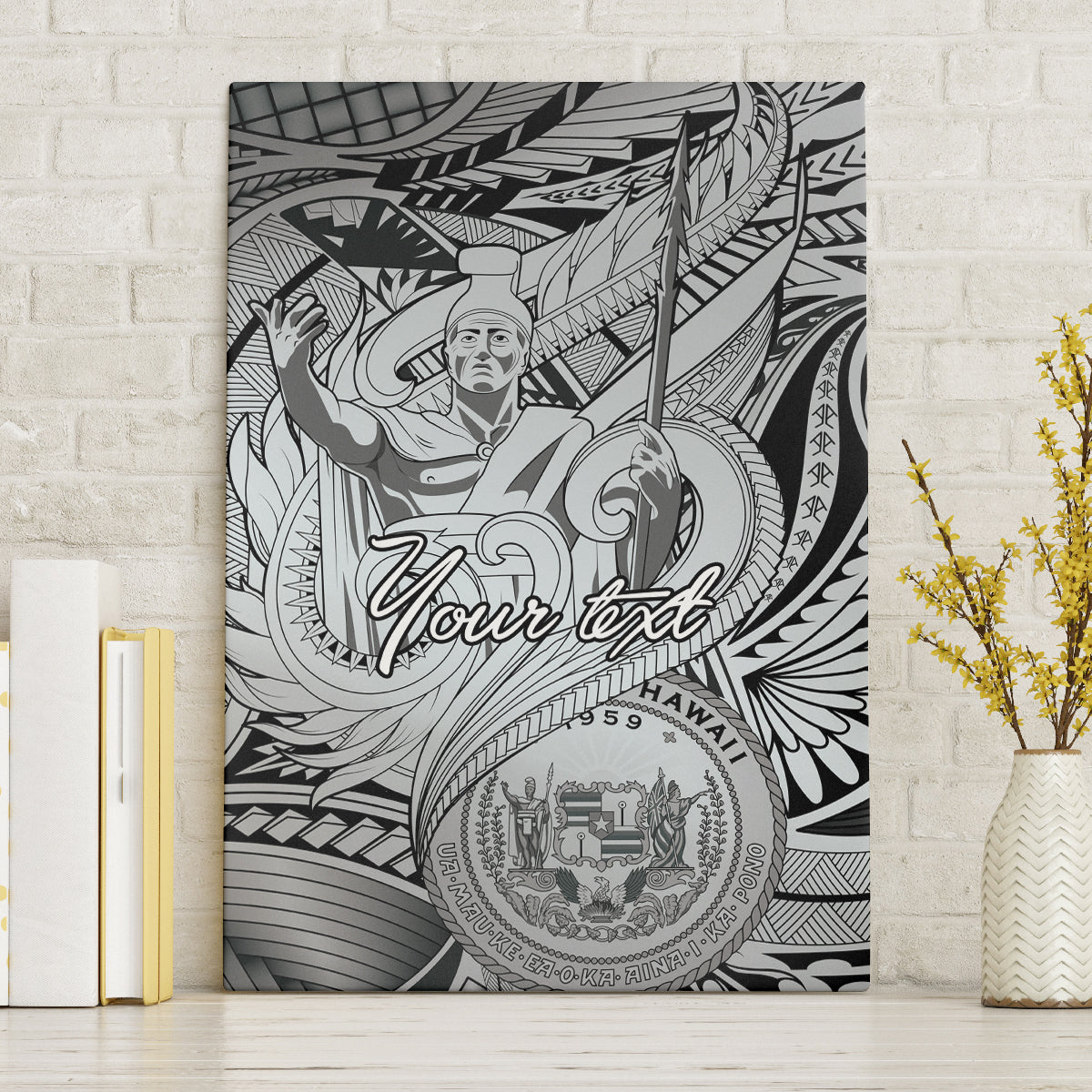 Personalised Aloha King Kamehameha Spirits Canvas Wall Art Grey Special LT9 Without Frame Grey - Polynesian Pride