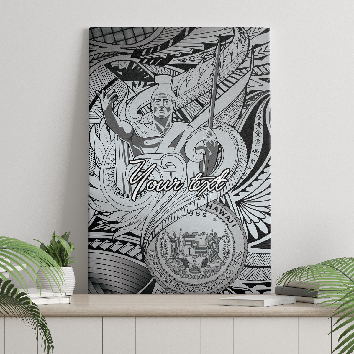 Personalised Aloha King Kamehameha Spirits Canvas Wall Art Grey Special LT9 - Polynesian Pride