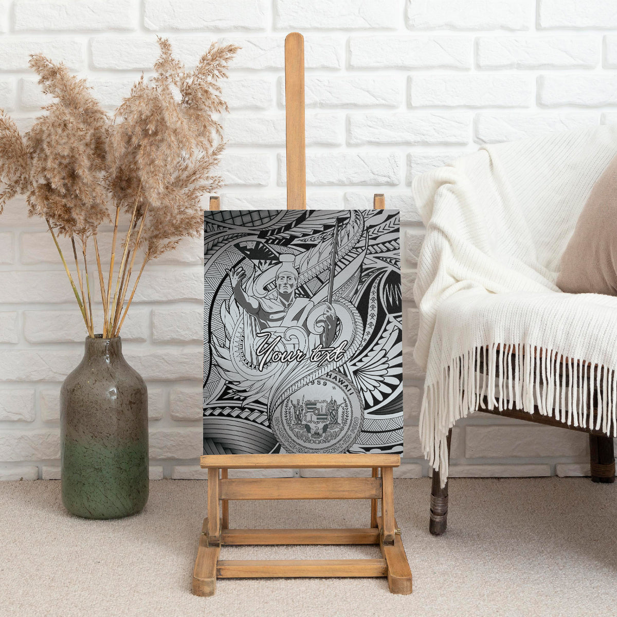 Personalised Aloha King Kamehameha Spirits Canvas Wall Art Grey Special LT9 - Polynesian Pride