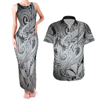 Personalised Aloha King Kamehameha Spirits Couples Matching Tank Maxi Dress and Hawaiian Shirt Grey Special LT9 Grey - Polynesian Pride