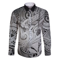 Personalised Aloha King Kamehameha Spirits Family Matching Long Sleeve Bodycon Dress and Hawaiian Shirt Grey Special LT9 Dad's Shirt - Long Sleeve Grey - Polynesian Pride