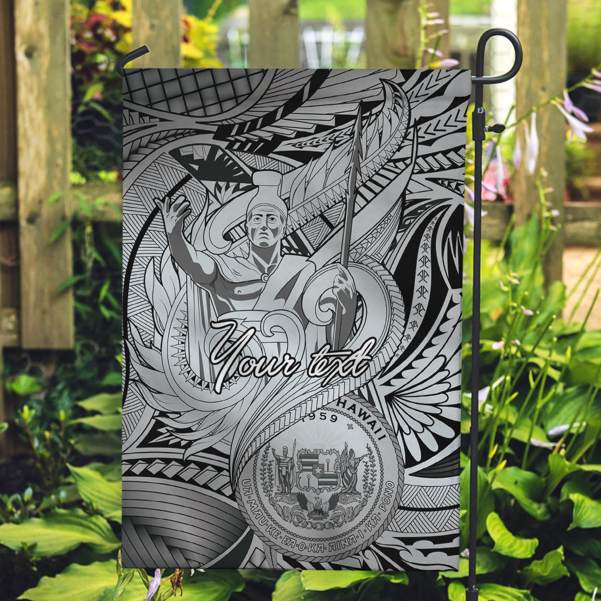 Personalised Aloha King Kamehameha Spirits Garden Flag Grey Special LT9 Garden Flag Grey - Polynesian Pride