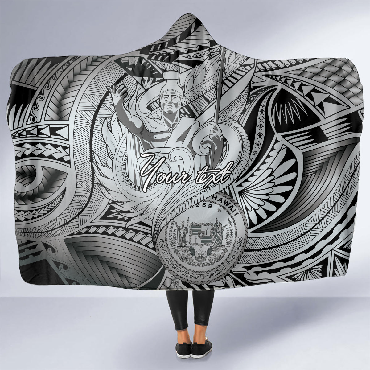 Personalised Aloha King Kamehameha Spirits Hooded Blanket Grey Special LT9 - Polynesian Pride