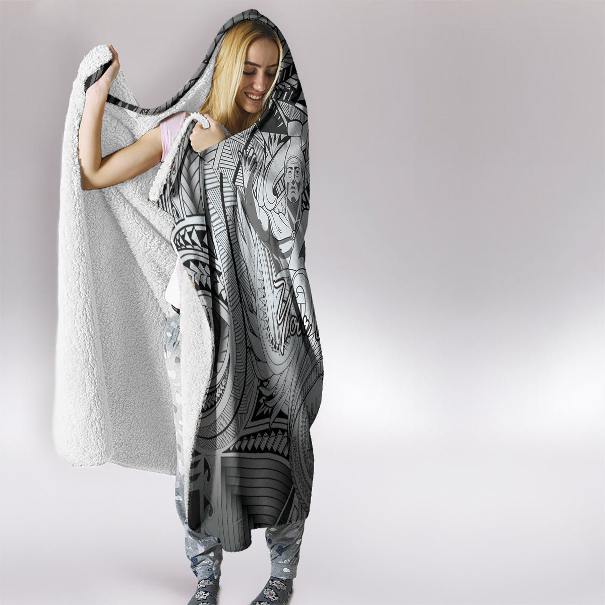 Personalised Aloha King Kamehameha Spirits Hooded Blanket Grey Special LT9 - Polynesian Pride