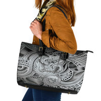 Personalised Aloha King Kamehameha Spirits Leather Tote Bag Grey Special LT9 Grey - Polynesian Pride