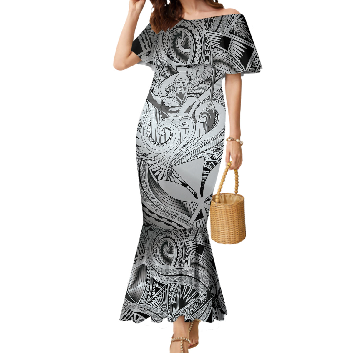 Personalised Aloha King Kamehameha Spirits Mermaid Dress Grey Special LT9 Women Grey - Polynesian Pride