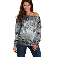 Personalised Aloha King Kamehameha Spirits Off Shoulder Sweater Grey Special LT9 Women Grey - Polynesian Pride