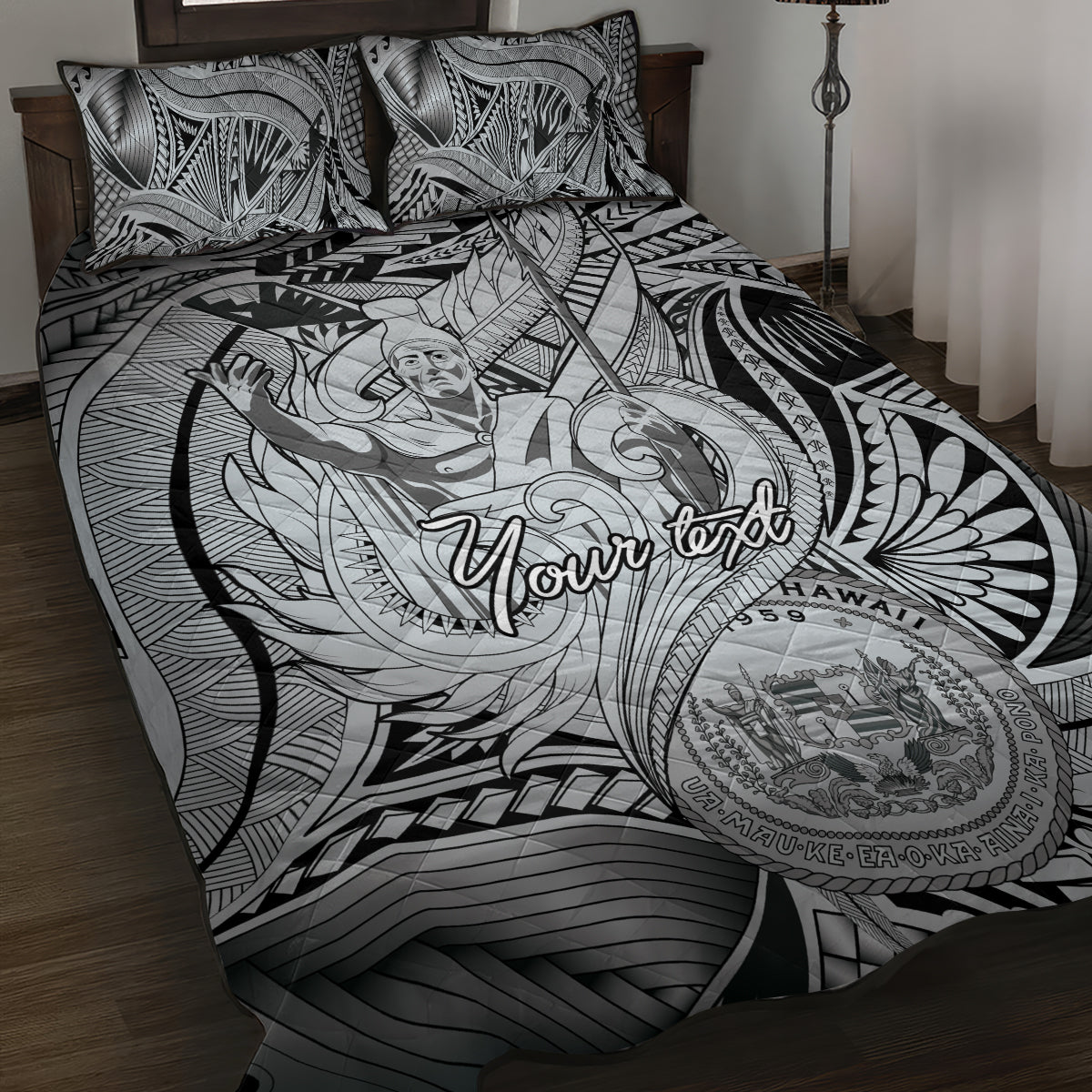 Personalised Aloha King Kamehameha Spirits Quilt Bed Set Grey Special LT9 Grey - Polynesian Pride