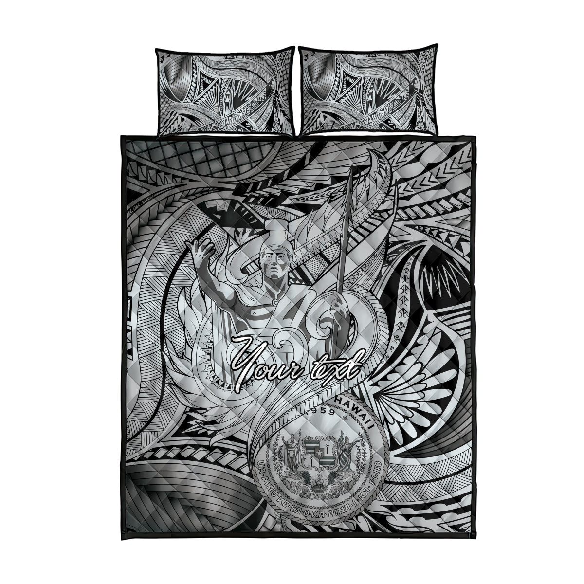 Personalised Aloha King Kamehameha Spirits Quilt Bed Set Grey Special LT9 - Polynesian Pride