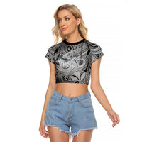 Personalised Aloha King Kamehameha Spirits Raglan Cropped T Shirt Grey Special LT9 Female Grey - Polynesian Pride