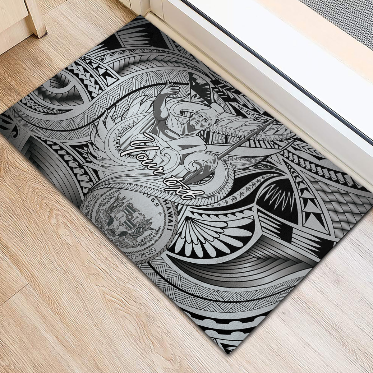 Personalised Aloha King Kamehameha Spirits Rubber Doormat Grey Special LT9 - Polynesian Pride