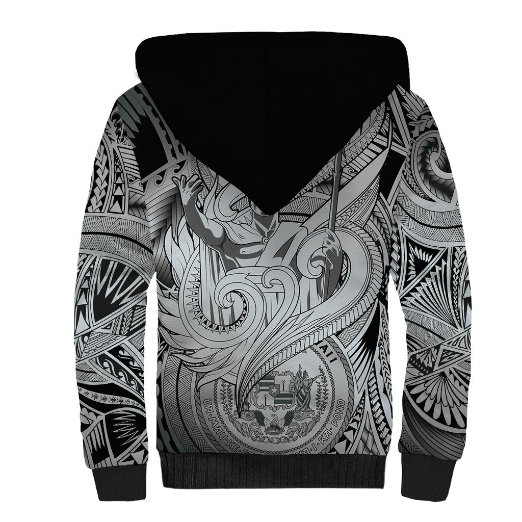 Personalised Aloha King Kamehameha Spirits Sherpa Hoodie Grey Special LT9 - Polynesian Pride