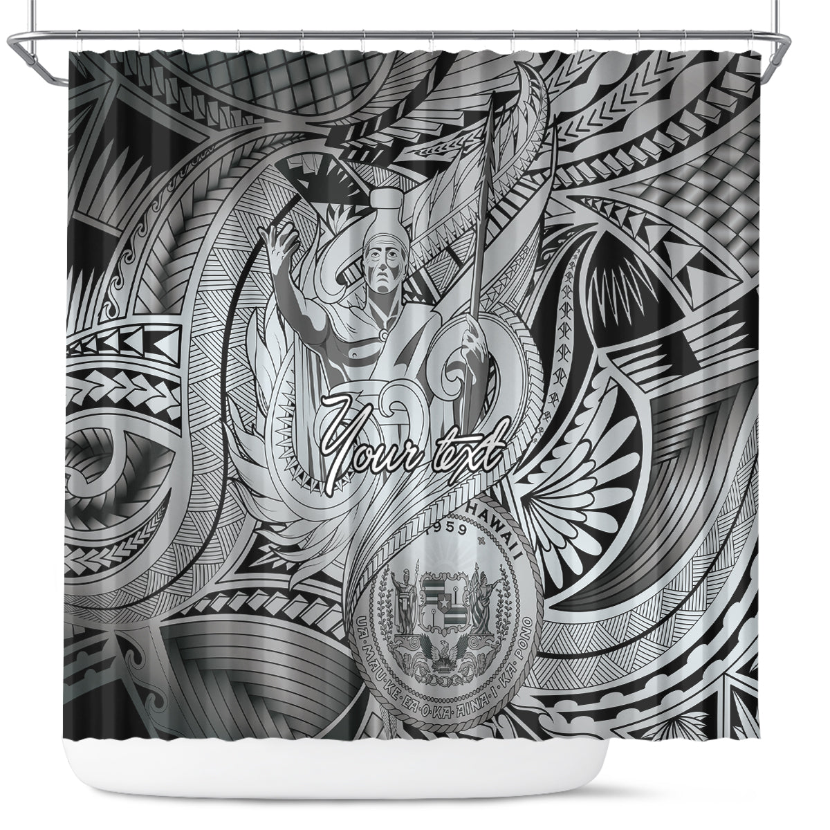 Personalised Aloha King Kamehameha Spirits Shower Curtain Grey Special