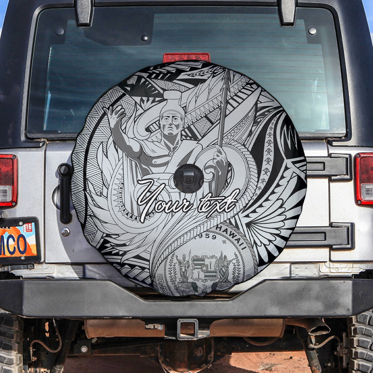 Personalised Aloha King Kamehameha Spirits Spare Tire Cover Grey Special LT9 Grey - Polynesian Pride